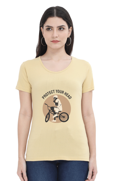 Women’s Round Neck Printed Rider T-Shirts -  protect head