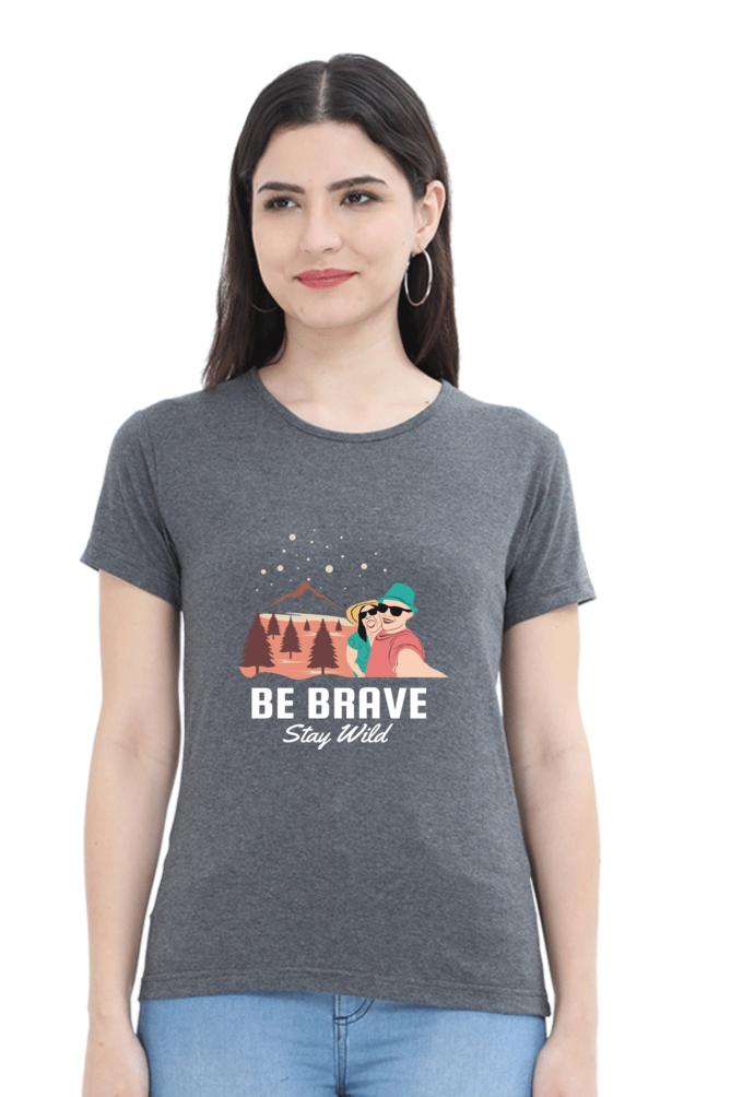 Women’s Round Neck Printed Adventure T-Shirts -  stay wild