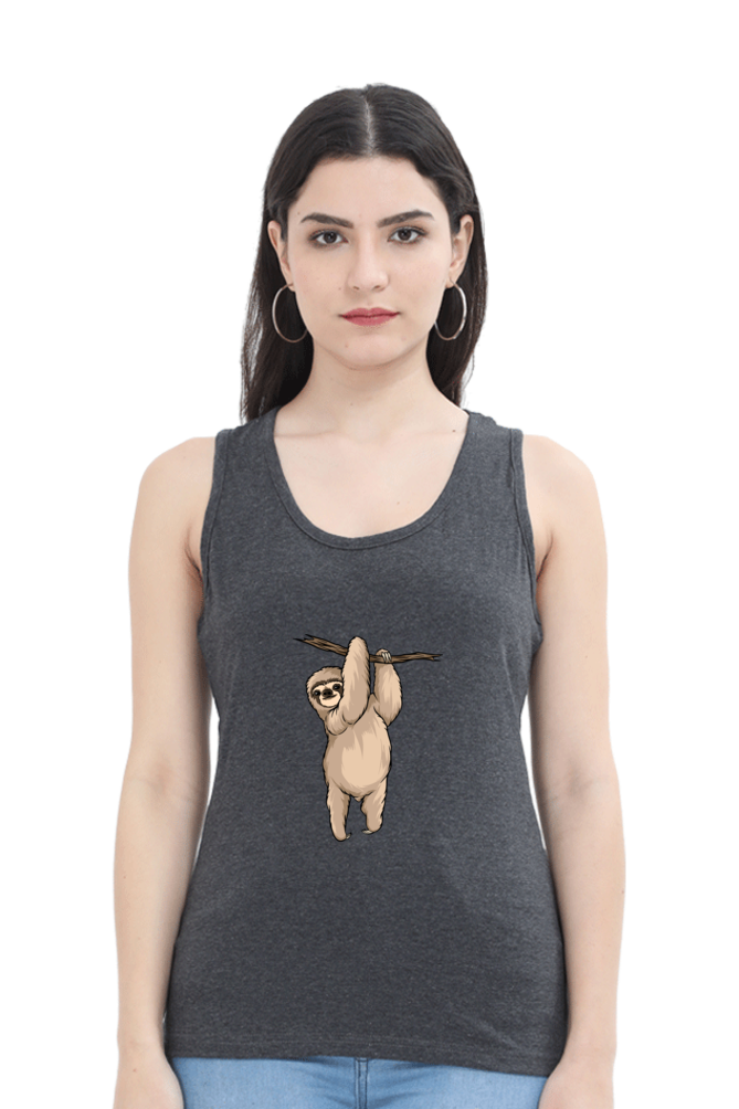 Women Sloth Tank Top - hanging posed sloth