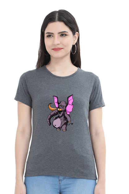 Women’s Round Neck Printed Animal's & Monster's T-Shirts - monster elephant