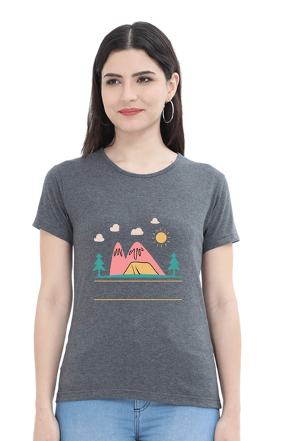 Women’s Round Neck Printed Adventure T-Shirts -  campfire
