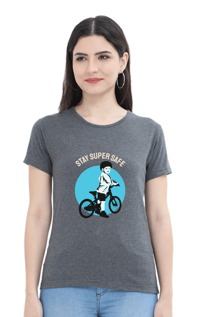 Women’s Round Neck Printed Rider T-Shirts -  super safe