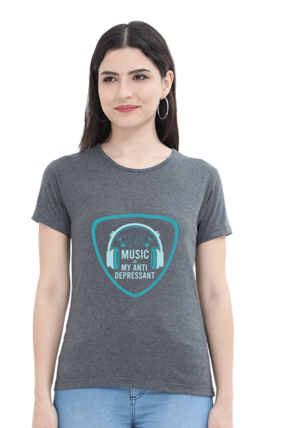 Women’s Round Neck Printed Music T-Shirts - Anit - Depressant