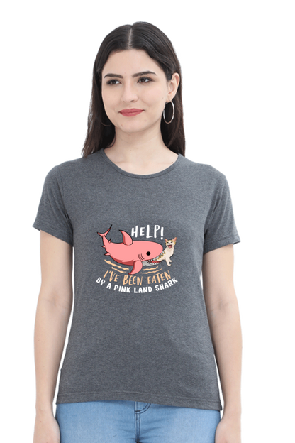 Women’s Round Neck Printed Funny & Queen SVG T-Shirts -  Shark