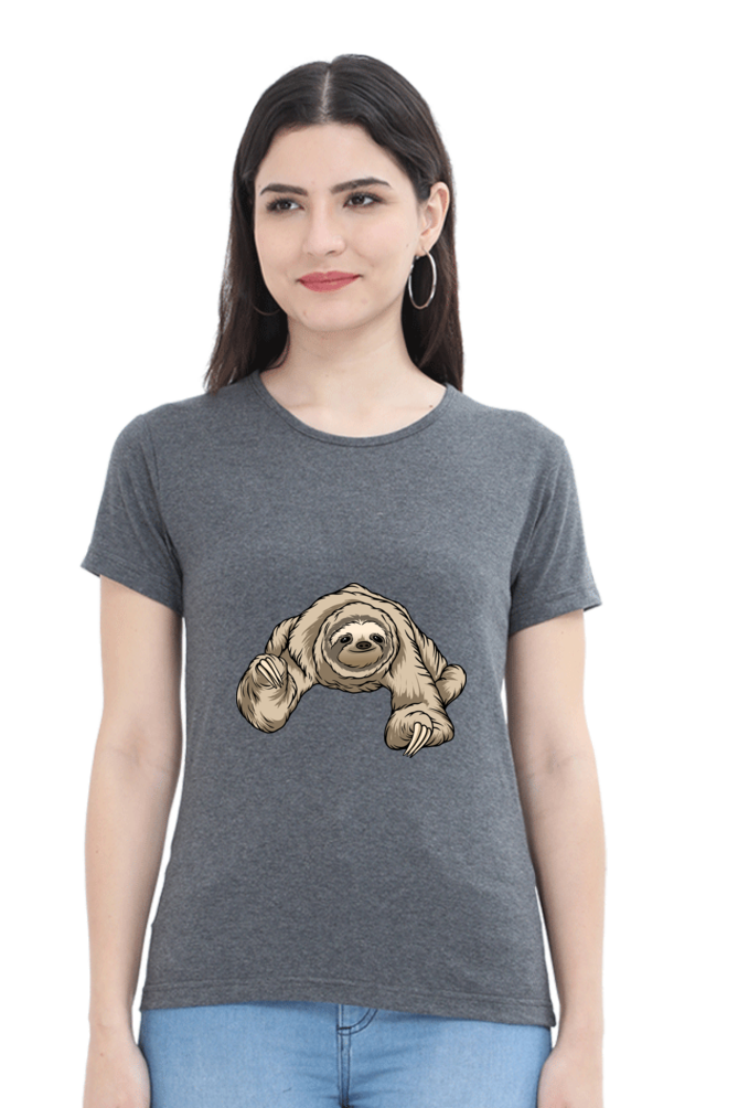 Women’s Round Neck Printed Sloth T-Shirts -  twerking sloth