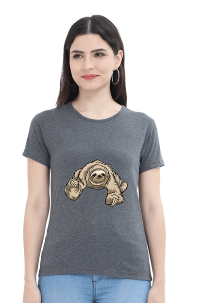 Women’s Round Neck Printed Sloth T-Shirts -  twerking sloth