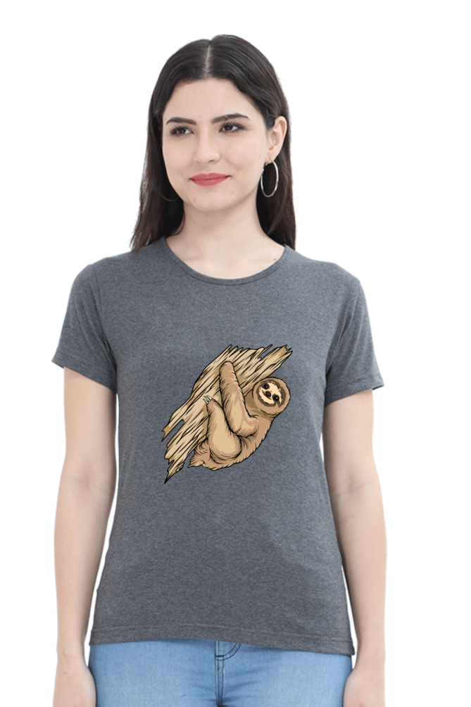 Women’s Round Neck Printed Sloth T-Shirts -  sloth baby hug