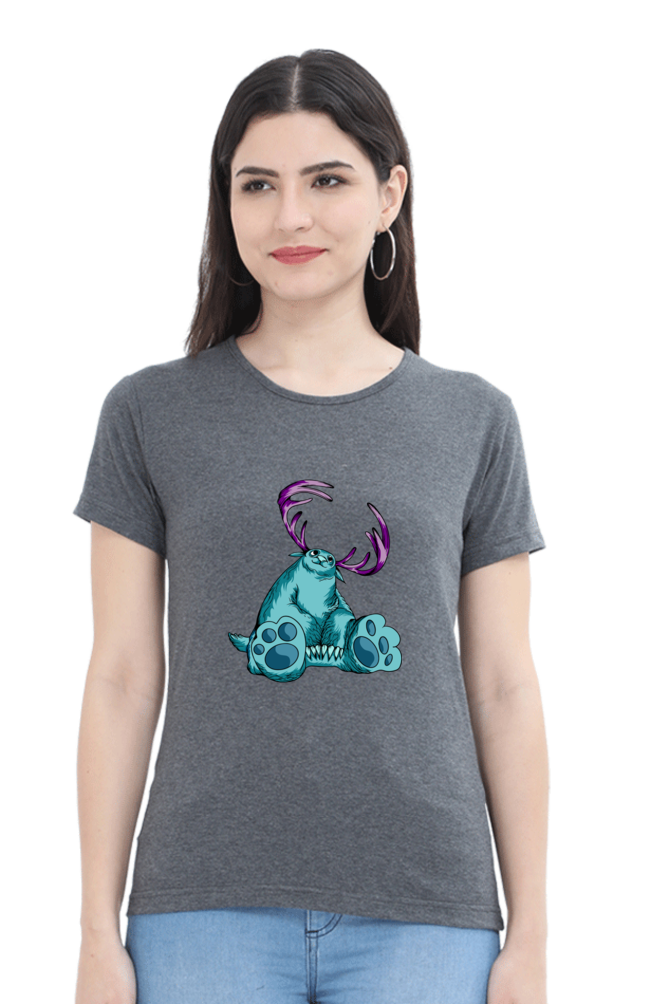 Women’s Round Neck Printed Animal's & Monster's T-Shirts -  huge monster