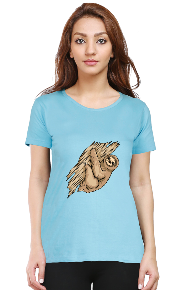 Women’s Round Neck Printed Sloth T-Shirts -  sloth baby hug