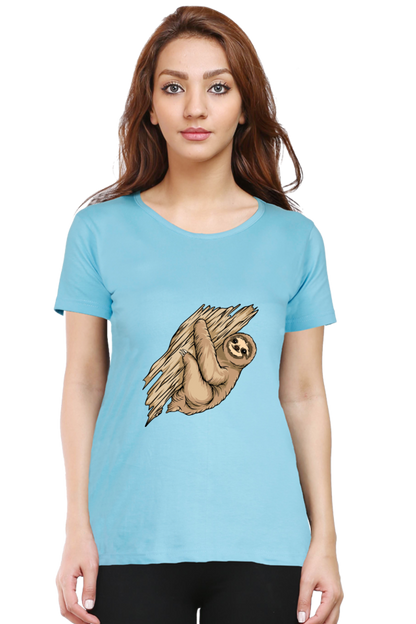 Women’s Round Neck Printed Sloth T-Shirts -  sloth baby hug