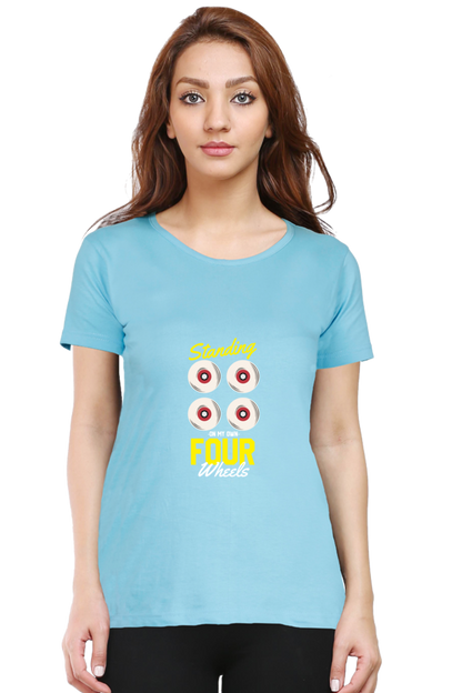 Women  Skateboard Half Sleeve T-Shirt - Four Wheels