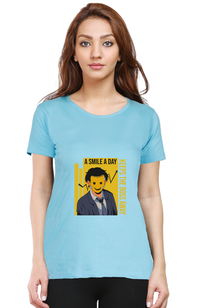 Women’s Round Neck Printed Motivational T-Shirts -  Smile