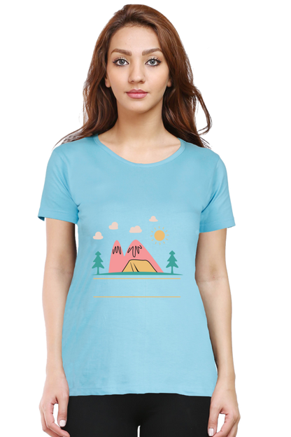 Women’s Round Neck Printed Adventure T-Shirts -  campfire