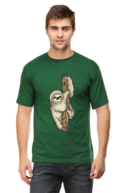 Men's Round Neck Sloth T-Shirt - keep smiling