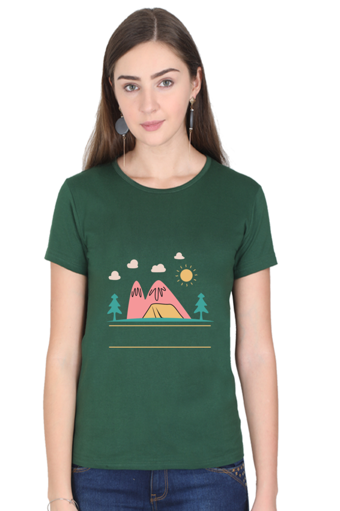Women’s Round Neck Printed Adventure T-Shirts -  campfire