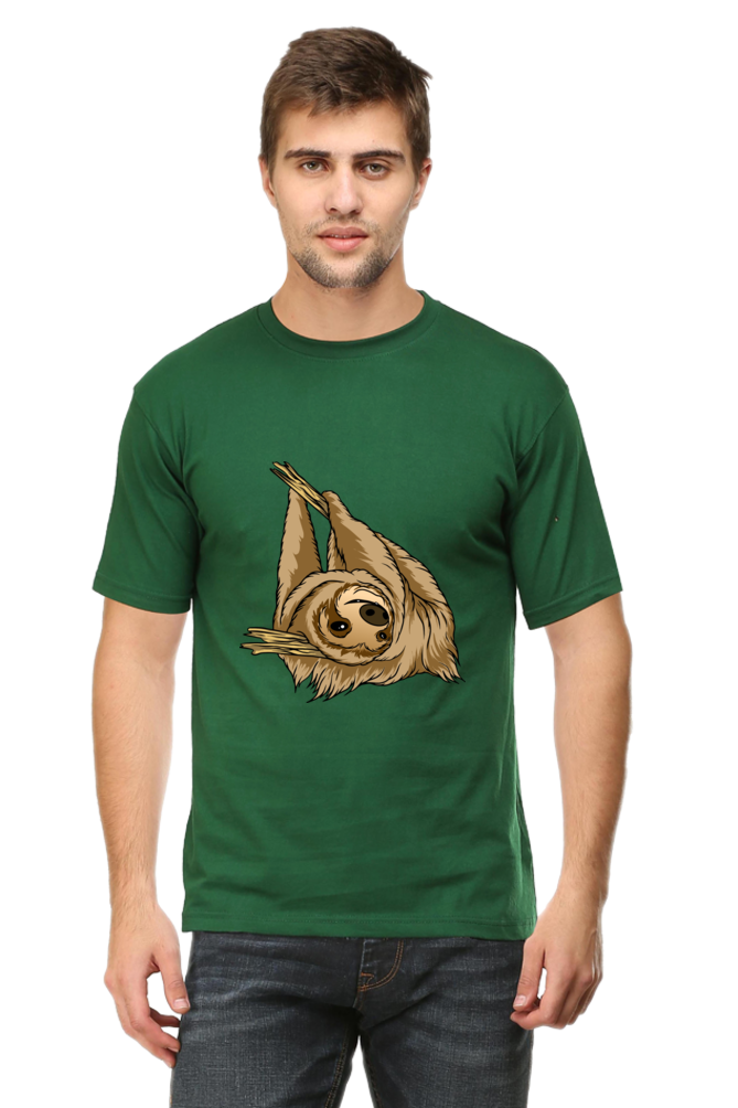 Men's Round Neck Sloth T-Shirt - say cheese