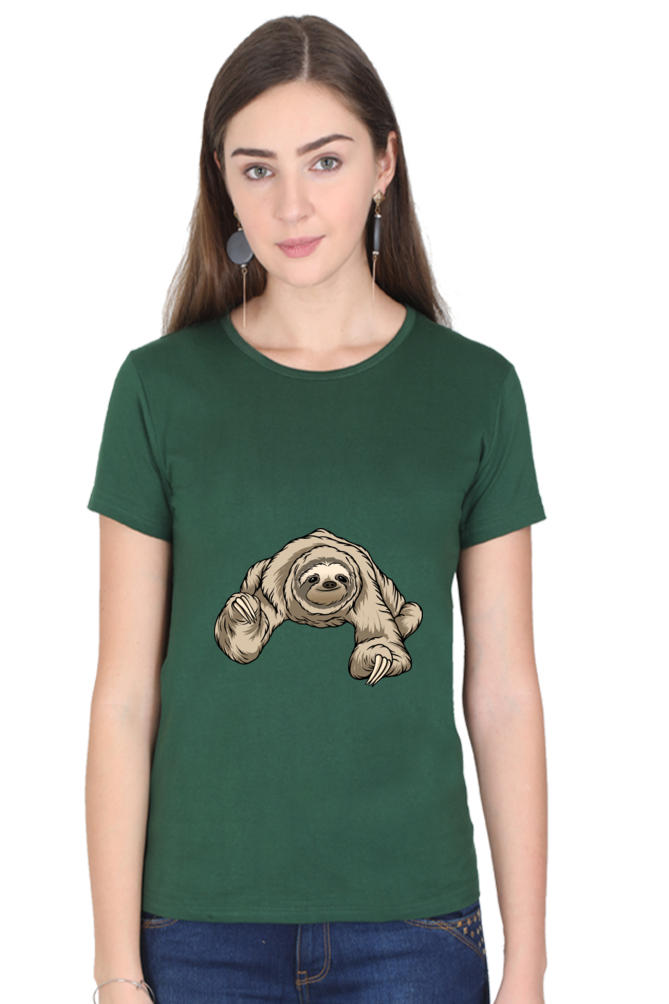 Women’s Round Neck Printed Sloth T-Shirts -  twerking sloth