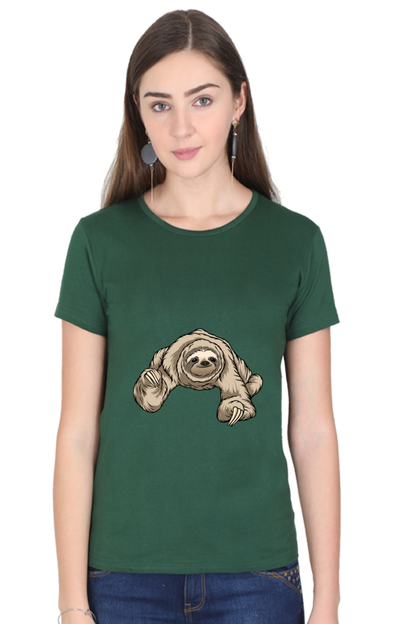 Women’s Round Neck Printed Sloth T-Shirts -  twerking sloth