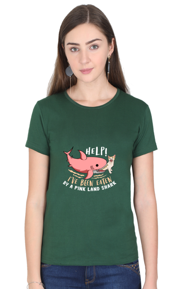 Women’s Round Neck Printed Funny & Queen SVG T-Shirts -  Shark