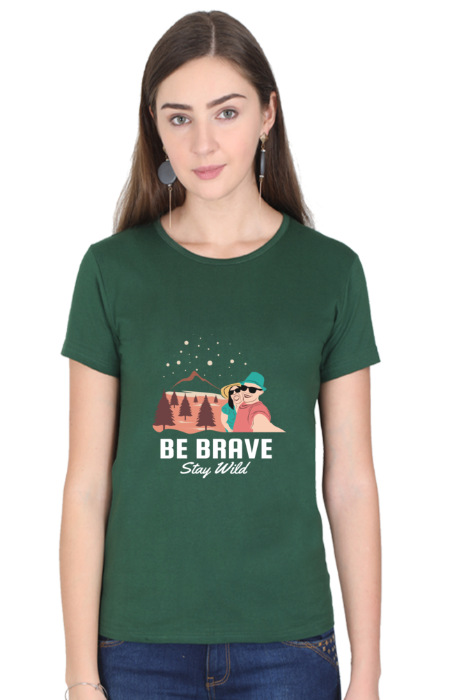 Women’s Round Neck Printed Adventure T-Shirts -  stay wild