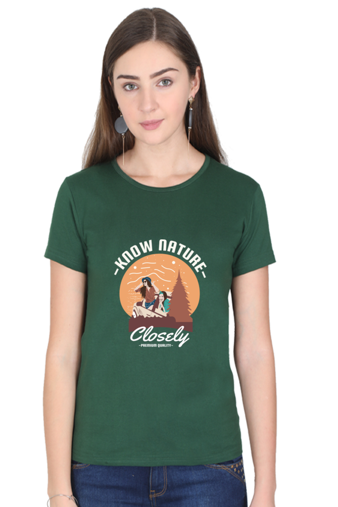 Women’s Round Neck Printed Adventure T-Shirts -  know nature