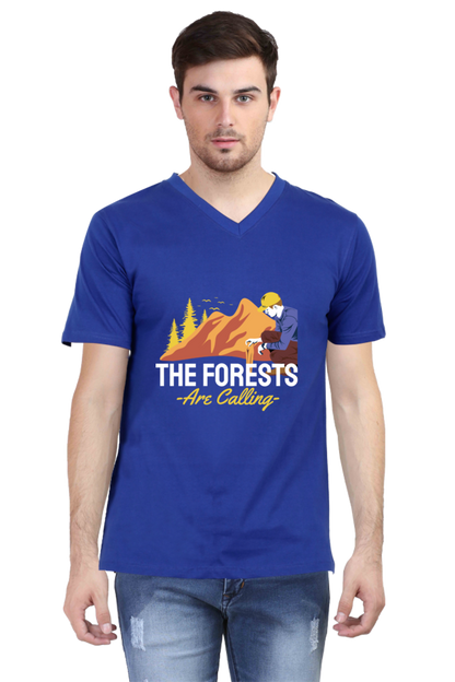 Men's Summer V Neck T-Shirt - Forests Calling
