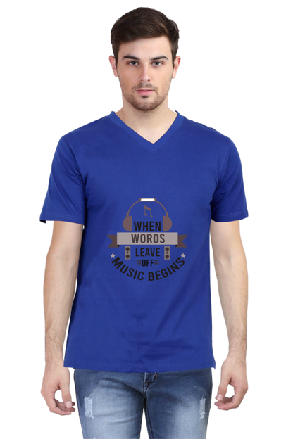 Men's V Neck T-Shirt - Music Begins