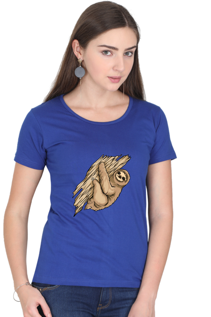 Women’s Round Neck Printed Sloth T-Shirts -  sloth baby hug