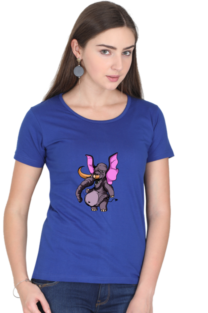 Women’s Round Neck Printed Animal's & Monster's T-Shirts - monster elephant