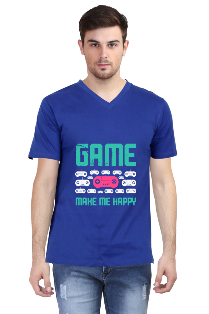 Men's Gamer V Neck T-Shirt - Happy