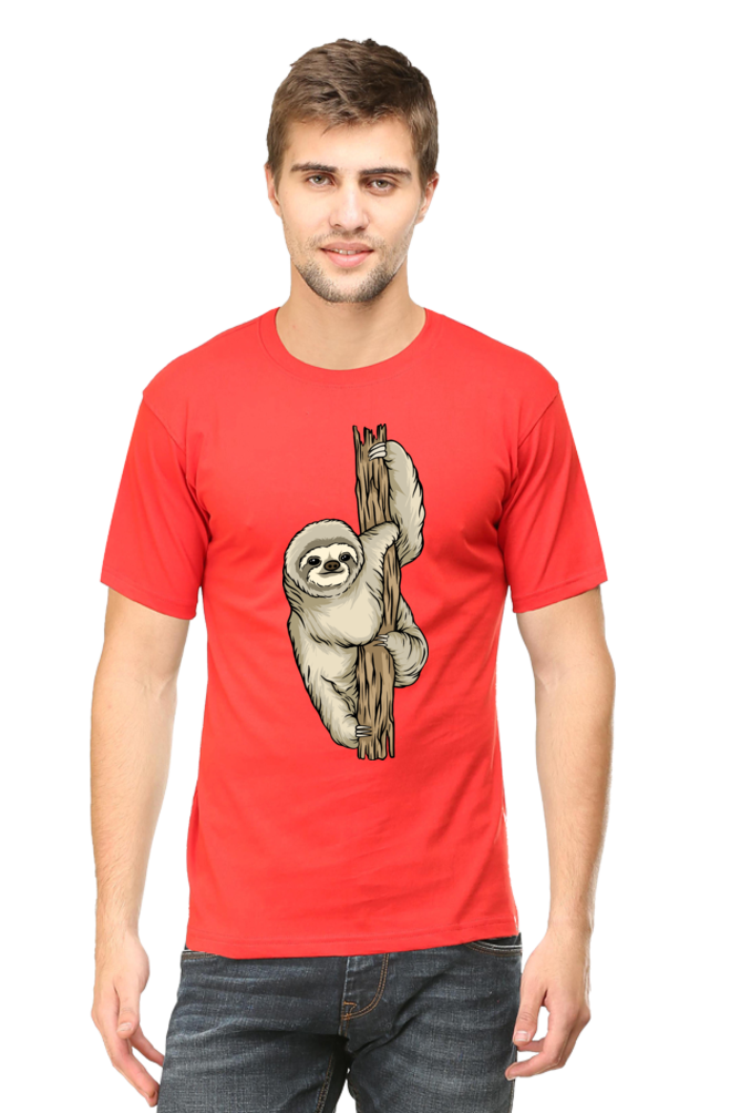 Men's Round Neck Sloth T-Shirt - keep smiling