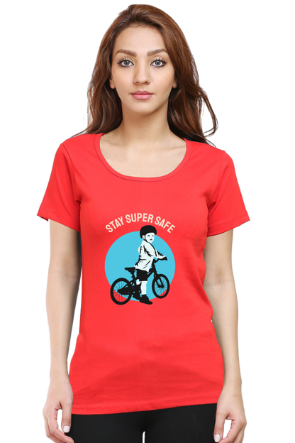 Women’s Round Neck Printed Rider T-Shirts -  super safe
