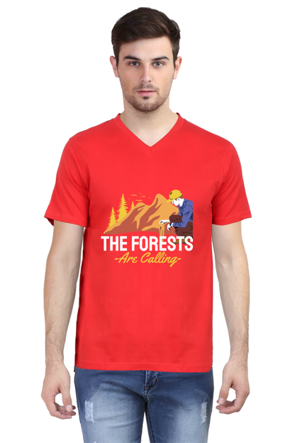 Men's Summer V Neck T-Shirt - Forests Calling