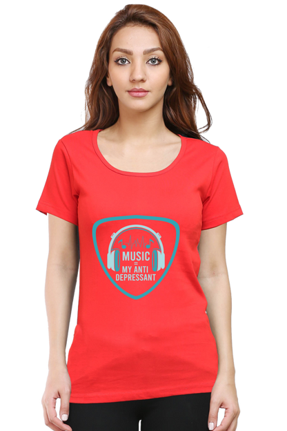 Women’s Round Neck Printed Music T-Shirts - Anit - Depressant