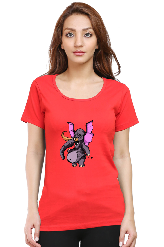 Women’s Round Neck Printed Animal's & Monster's T-Shirts - monster elephant