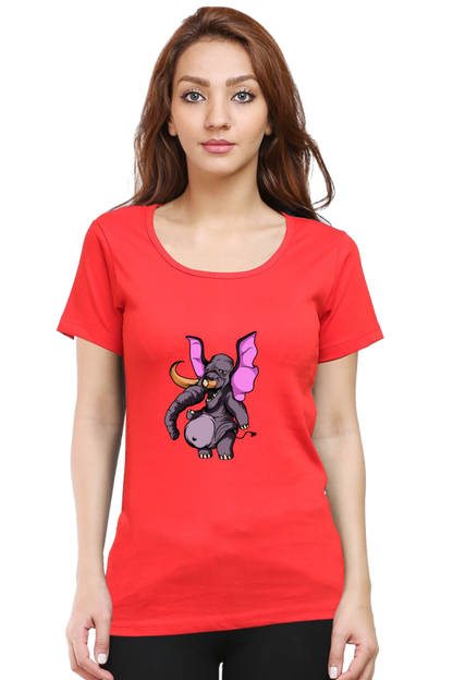 Women’s Round Neck Printed Animal's & Monster's T-Shirts - monster elephant