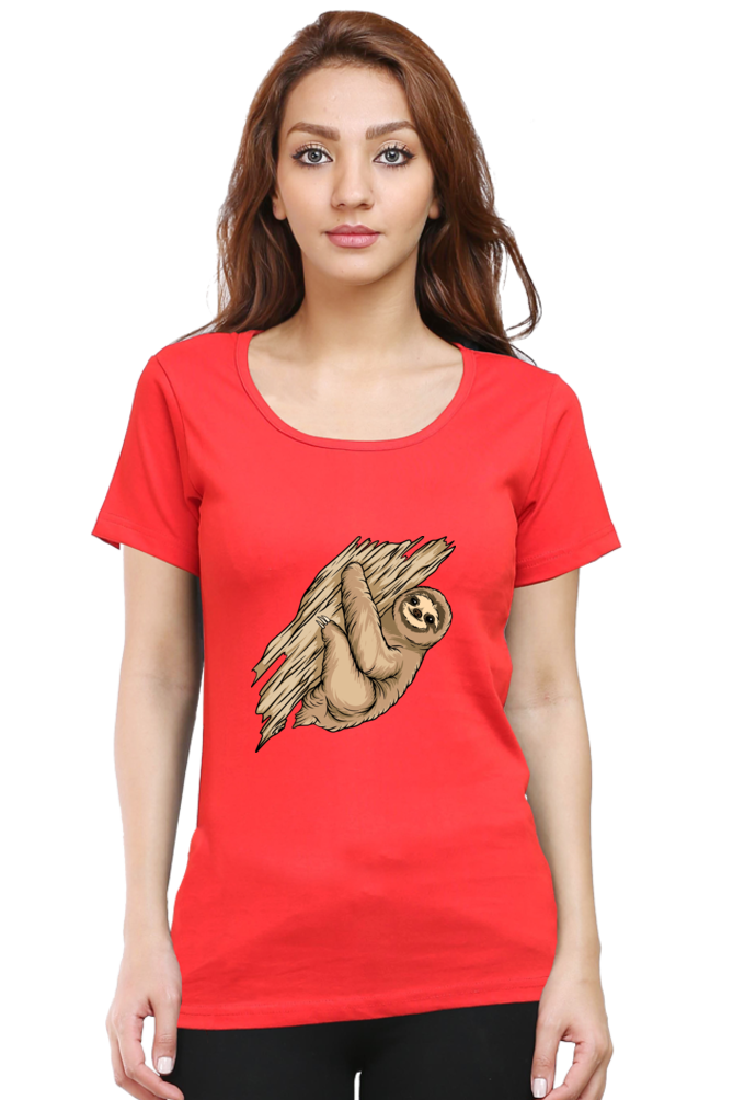 Women’s Round Neck Printed Sloth T-Shirts -  sloth baby hug
