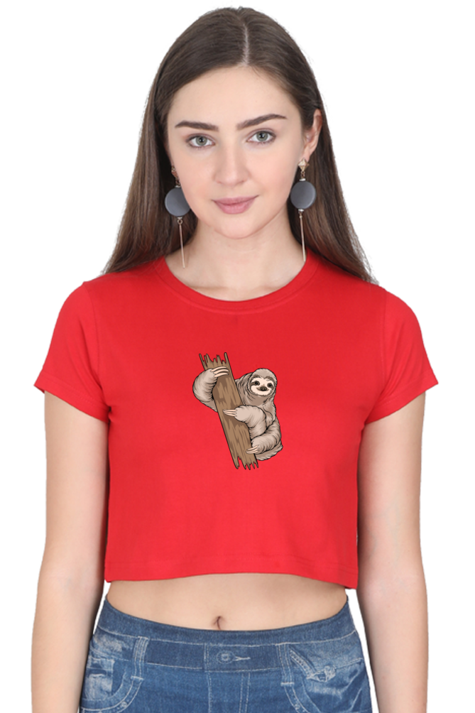 Women Sloth Crop Top - wood hug