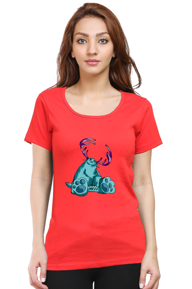 Women’s Round Neck Printed Animal's & Monster's T-Shirts -  huge monster