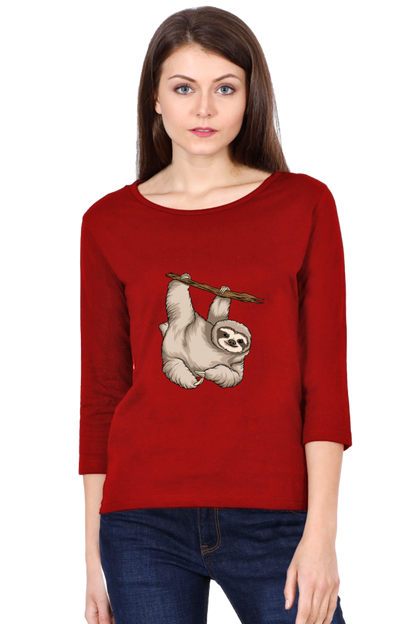 Women Sloth Full Sleeve T-Shirt - baby with small pony