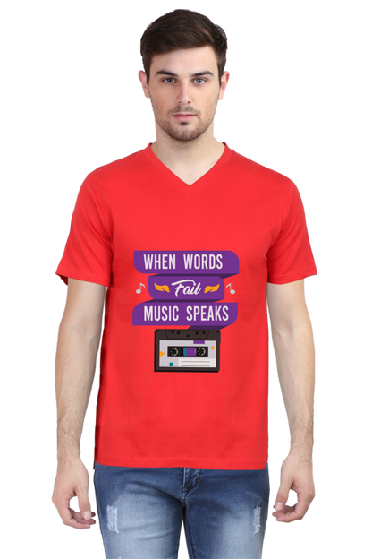 Men's V Neck T-Shirt - Music Speaks