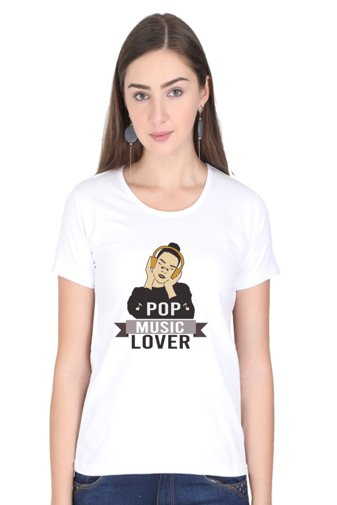 Women’s Round Neck Printed Music T-Shirts - POP