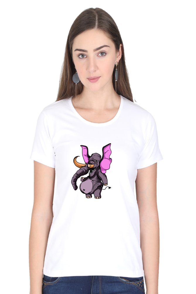 Women’s Round Neck Printed Animal's & Monster's T-Shirts - monster elephant