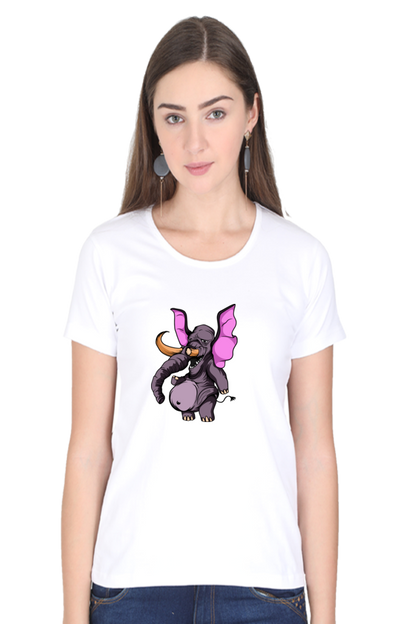 Women’s Round Neck Printed Animal's & Monster's T-Shirts - monster elephant