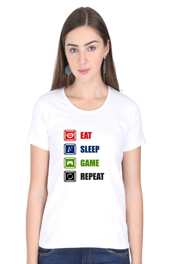 Women’s Round Neck Printed Gamer T-Shirts -  Repeat