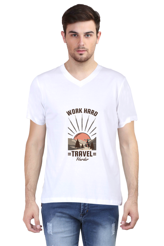 Men's Adventure V Neck T-Shirt - work hard