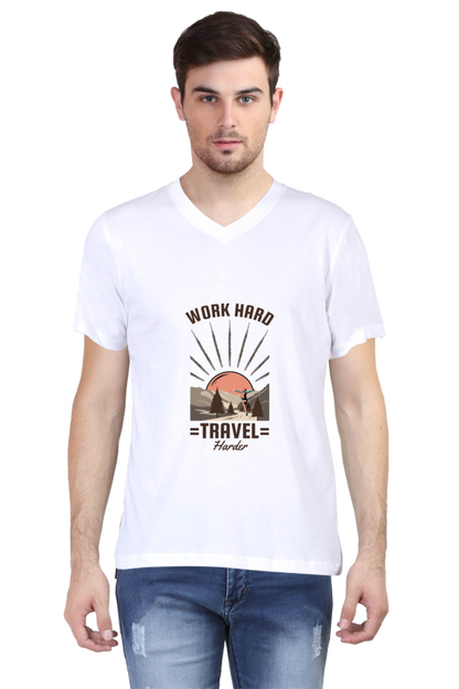 Men's Adventure V Neck T-Shirt - work hard