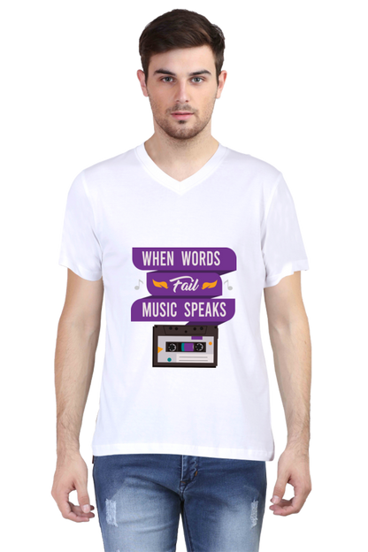 Men's V Neck T-Shirt - Music Speaks