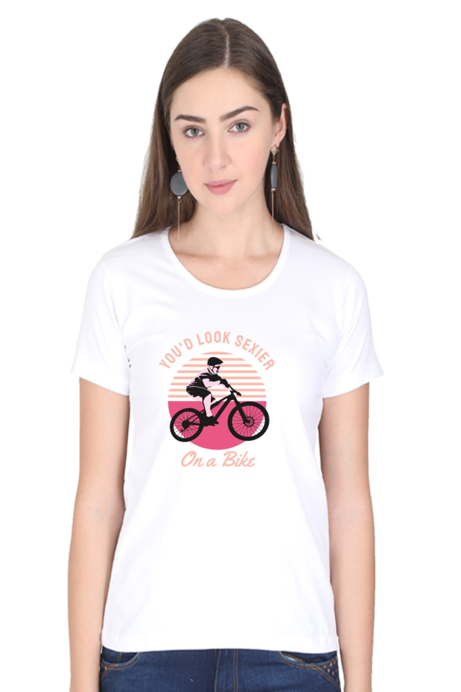Women’s Round Neck Printed Rider T-Shirts -  on bike