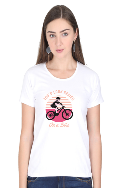 Women’s Round Neck Printed Rider T-Shirts -  on bike